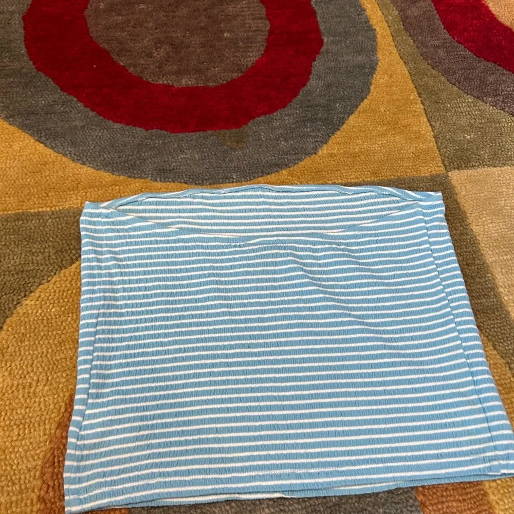 NWOT American Eagle Strapless Tube Top Cropped Blue White Stripes Size Large
